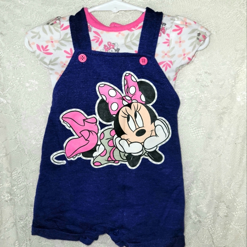 3MO Minnie Mouse Overalls with Undershirt